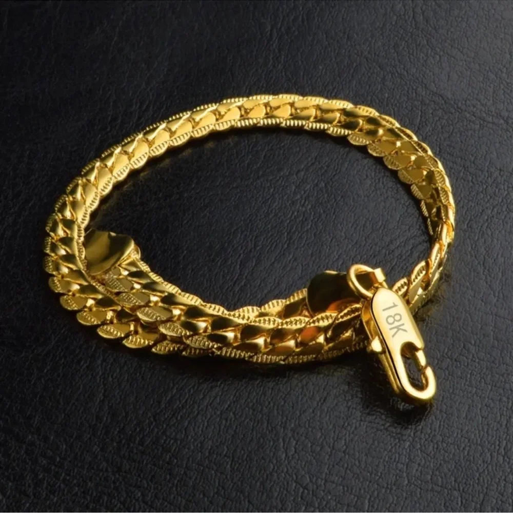 8 Inch Gold Bracelet 5MM Side Chain Bracelet For Woman Man Wedding Jewelry